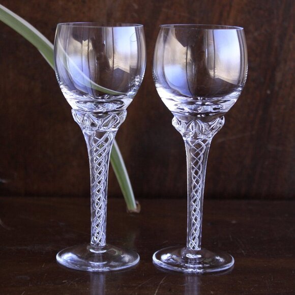 Vintage crystal twist stem cordial glasses, Bohemia Crystalex Suzanne pattern - Picture 1 of 9